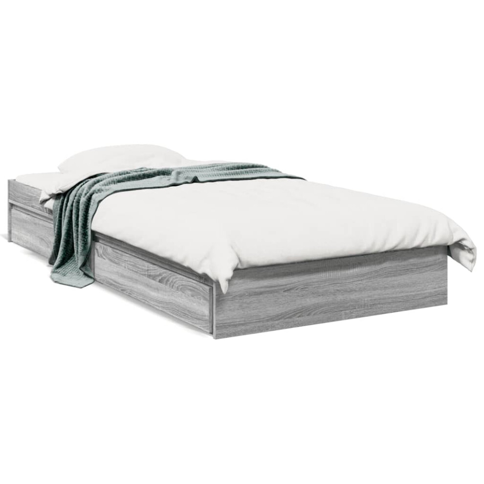 Vidaxl (Grey Sonoma, 75 X 190 Cm) Bed Frame With Drawers Bed Black 135X190 Cm Double Engineered Wood
