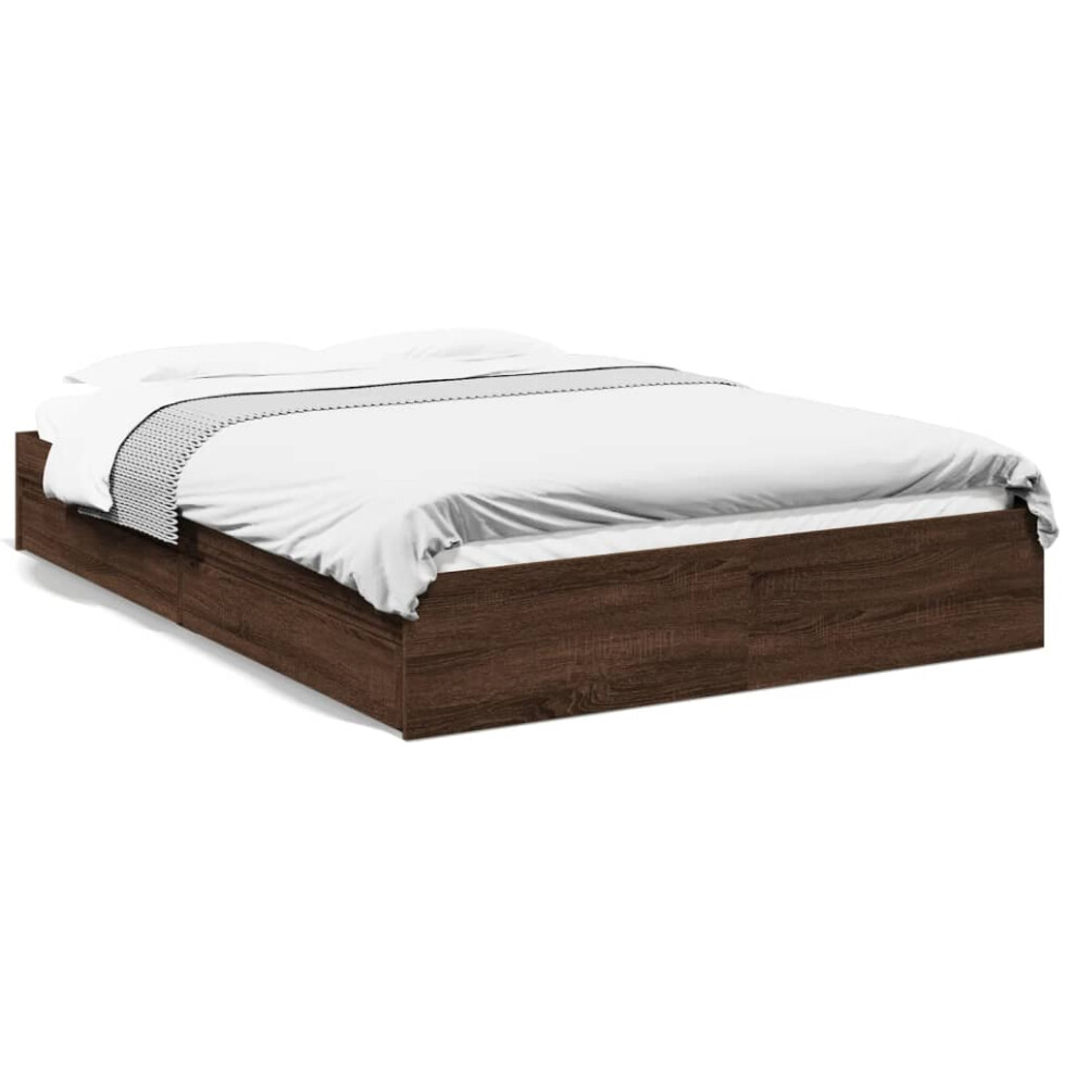 (brown oak, 150 x 200 cm) vidaXL Bed Frame with Drawers Bed Black 135x190 cm Double Engineered Wood