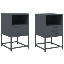 (anthracite, 2 pcs) vidaXL Bedside Cabinet Nightstand Side Table Bed Cabinet Bed Table White Steel
