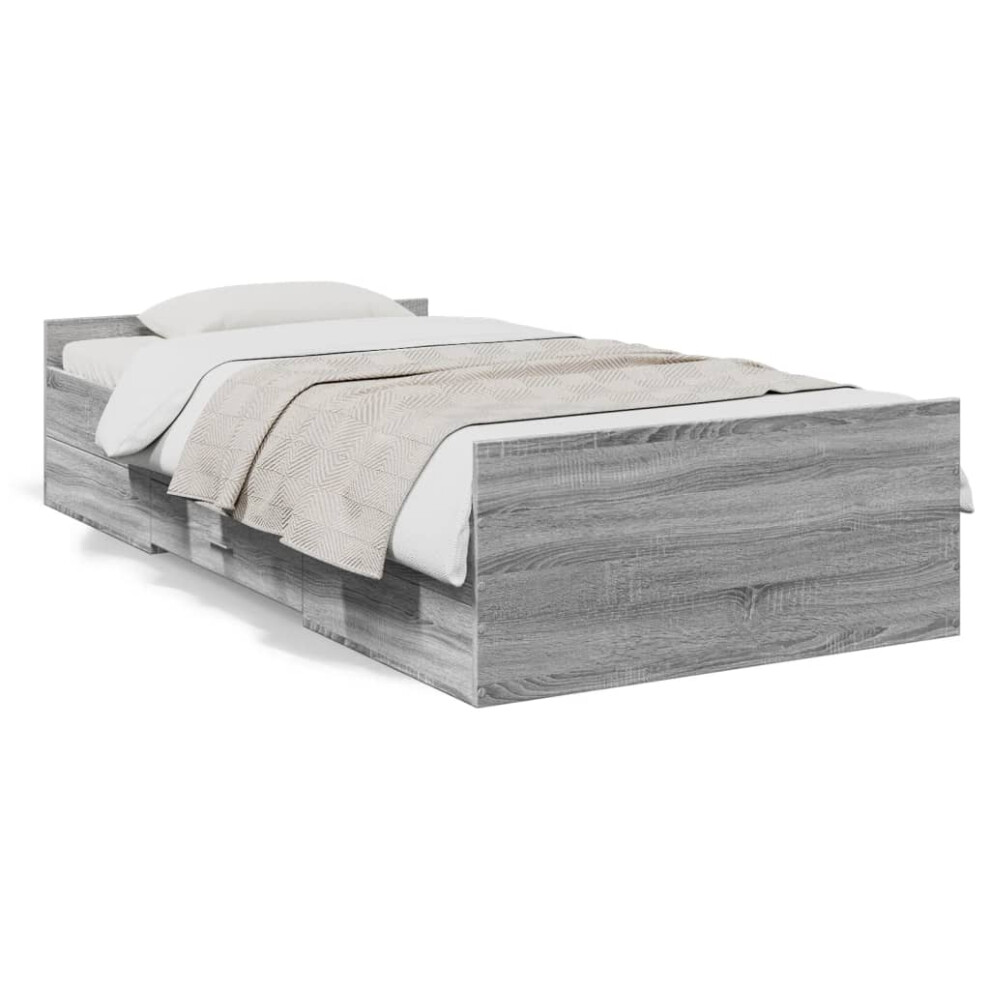 (grey sonoma, 90 x 200 cm) vidaXL Bed Frame with Drawers Bed Base Sonoma Oak 120x200 cm Engineered Wood