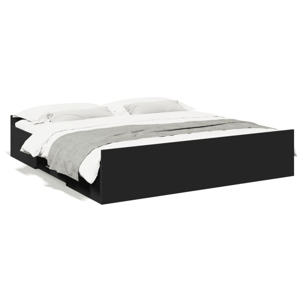 (black, 200 x 200 cm) vidaXL Bed Frame with Drawers Bed Base Sonoma Oak 120x200 cm Engineered Wood