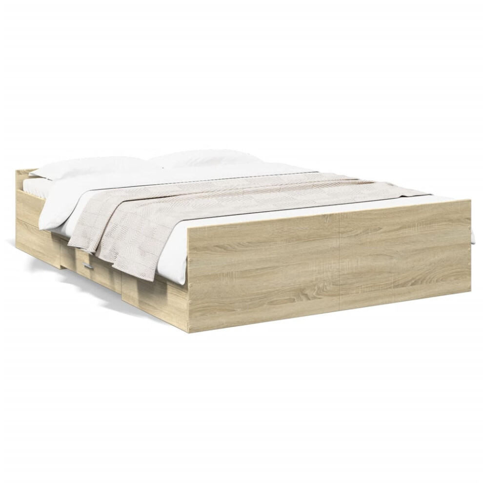 (sonoma oak, 135 x 190 cm) vidaXL Bed Frame with Drawers Bed Base Sonoma Oak 120x200 cm Engineered Wood