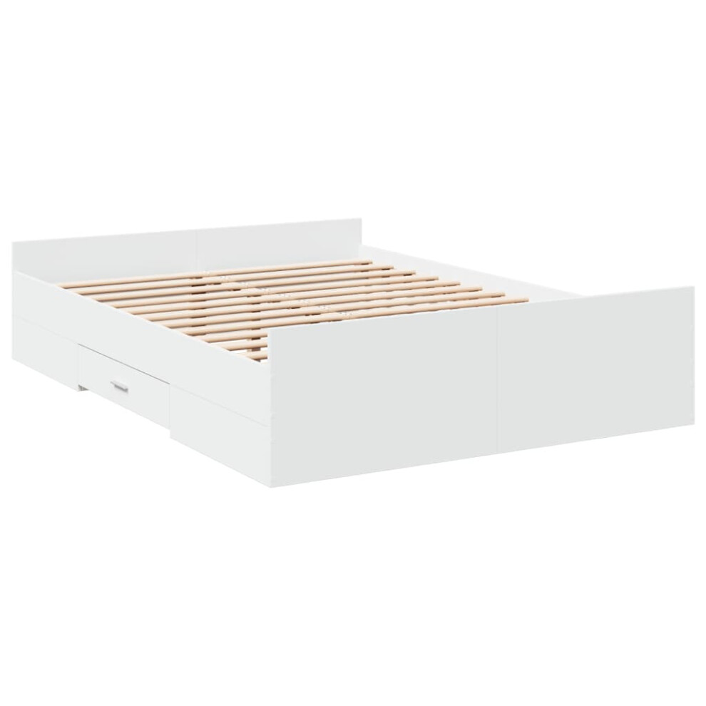 Vidaxl (White, 135 X 190 Cm) Bed Frame With Drawers Bed Base Sonoma Oak 120X200 Cm Engineered Wood