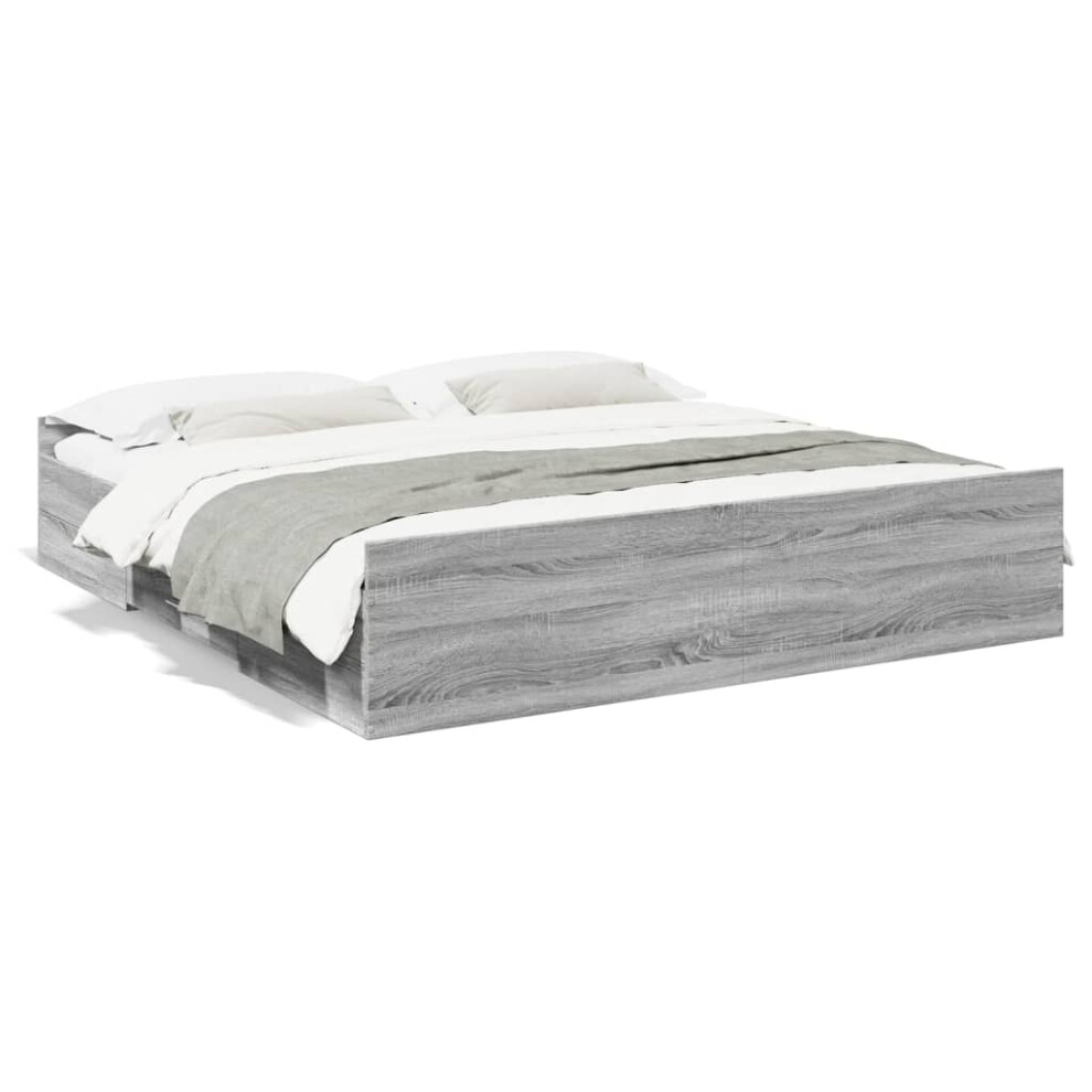 (grey sonoma, 200 x 200 cm) vidaXL Bed Frame with Drawers Bed Base Sonoma Oak 120x200 cm Engineered Wood