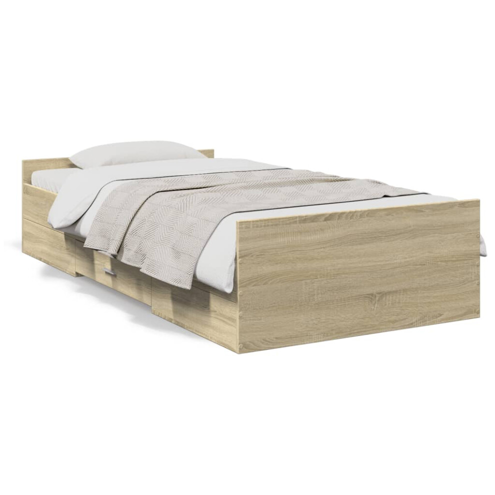 (sonoma oak, 90 x 200 cm) vidaXL Bed Frame with Drawers Bed Base Sonoma Oak 120x200 cm Engineered Wood