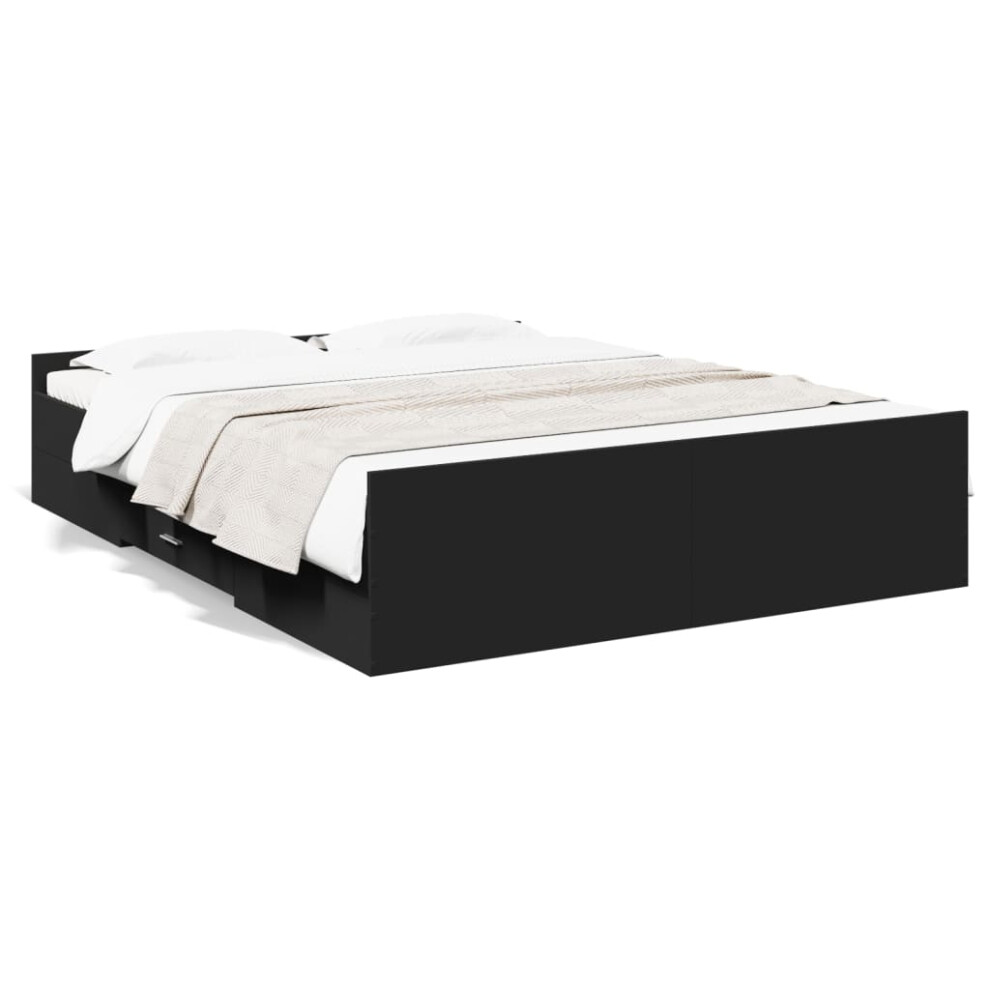 Vidaxl (Black, 150 X 200 Cm) Bed Frame With Drawers Bed Base Sonoma Oak 120X200 Cm Engineered Wood