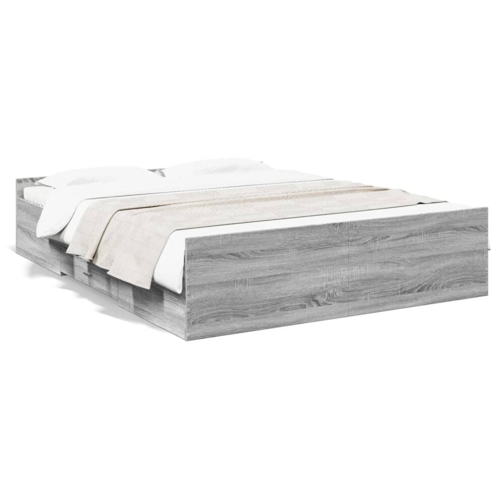 (grey sonoma, 140 x 200 cm) vidaXL Bed Frame with Drawers Bed Base Sonoma Oak 120x200 cm Engineered Wood