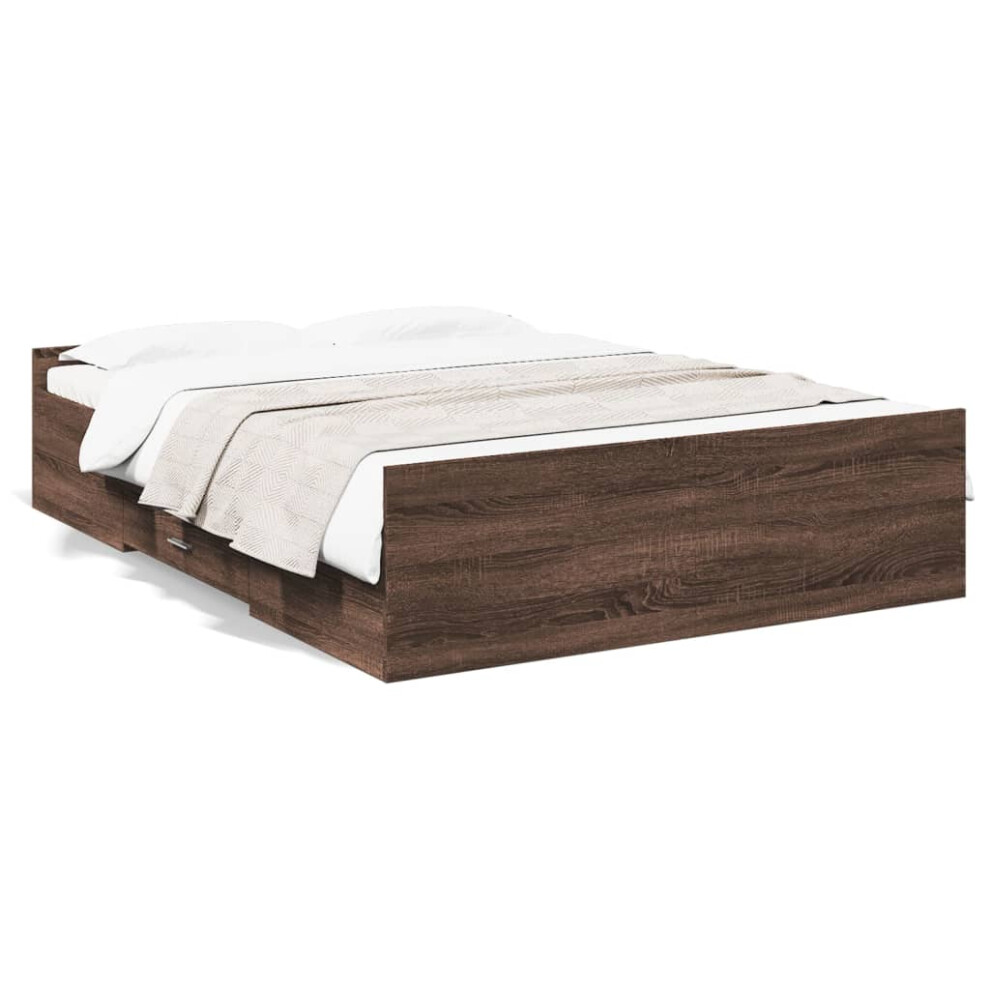 (brown oak, 135 x 190 cm) vidaXL Bed Frame with Drawers Bed Base Sonoma Oak 120x200 cm Engineered Wood