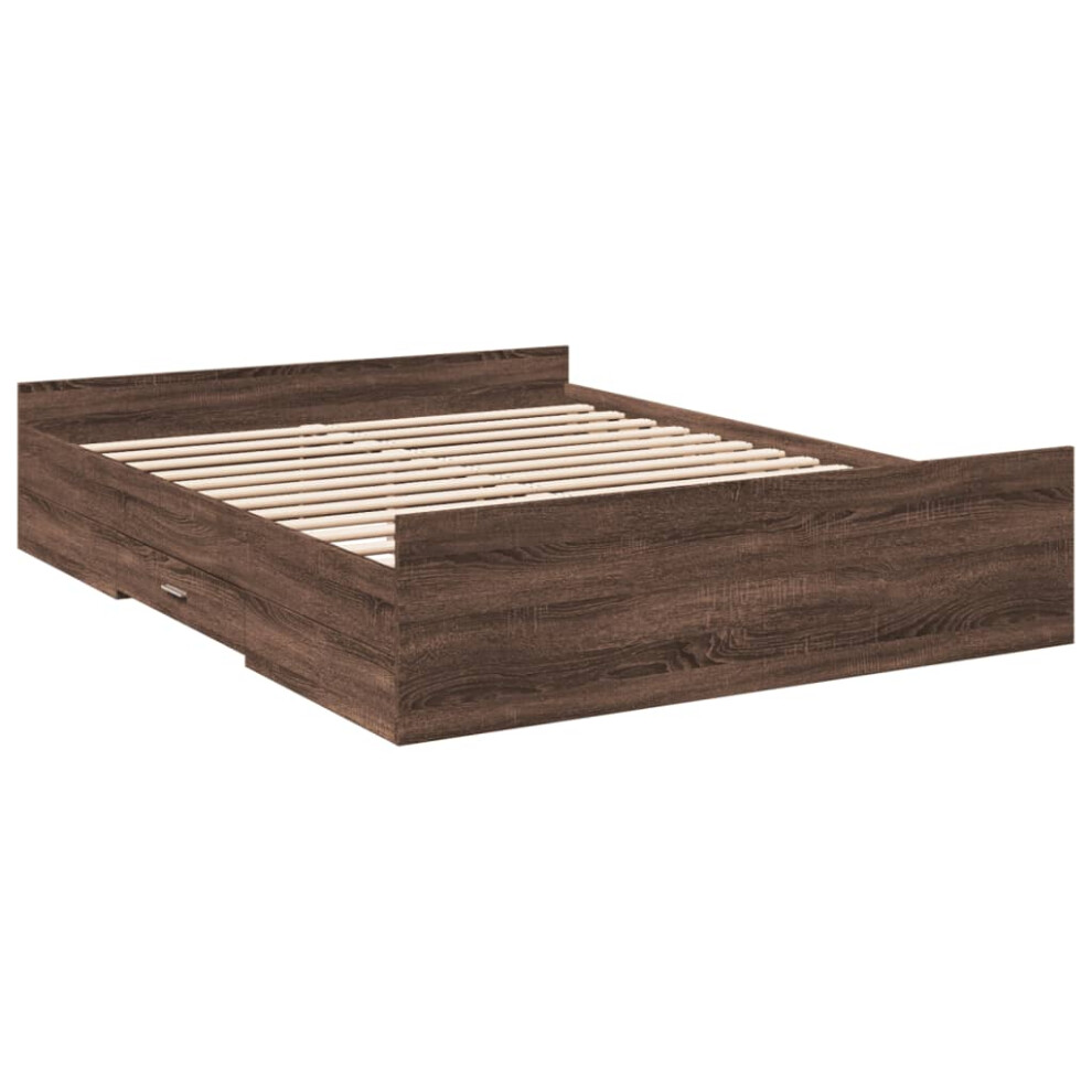 (brown oak, 140 x 200 cm) vidaXL Bed Frame with Drawers Bed Base Sonoma Oak 120x200 cm Engineered Wood