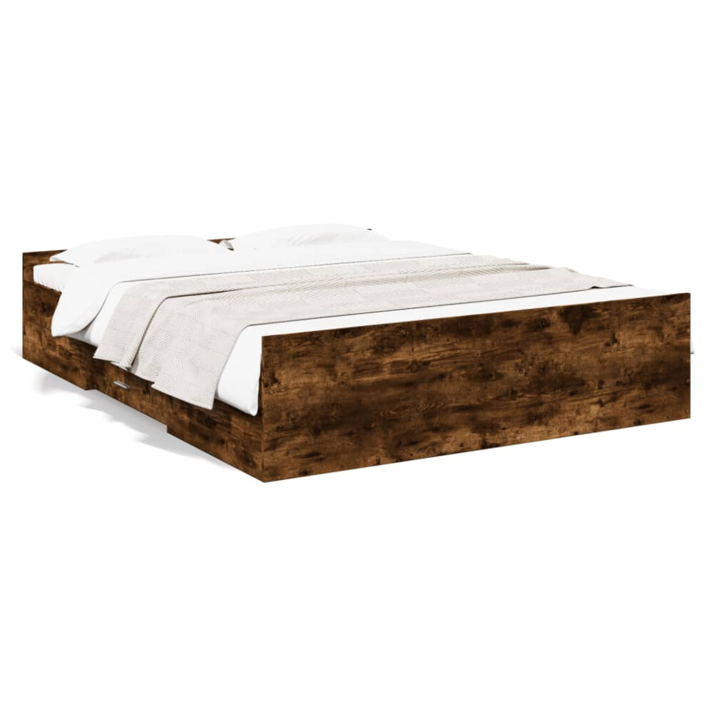 Vidaxl (Smoked Oak, 140 X 200 Cm) Bed Frame With Drawers Bed Base Sonoma Oak 120X200 Cm Engineered Wood