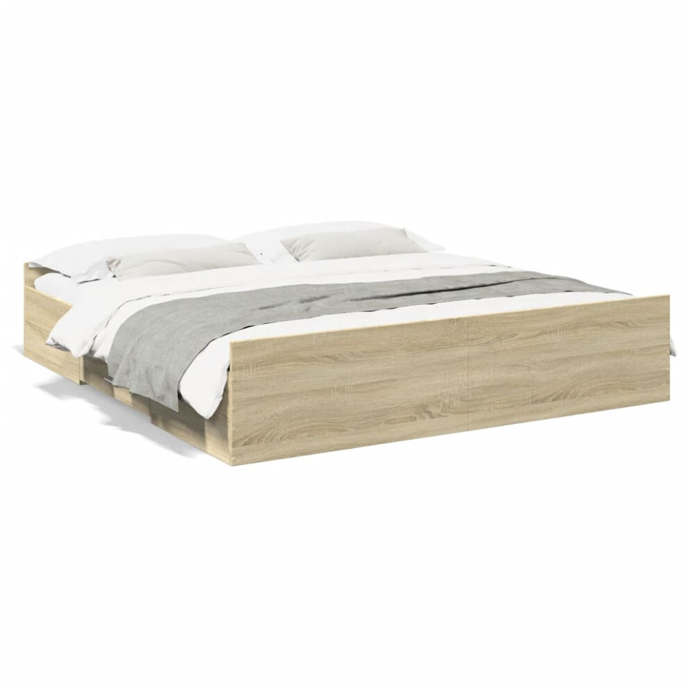 Vidaxl (Sonoma Oak, 180 X 200 Cm) Bed Frame With Drawers Bed Base Sonoma Oak 120X200 Cm Engineered Wood