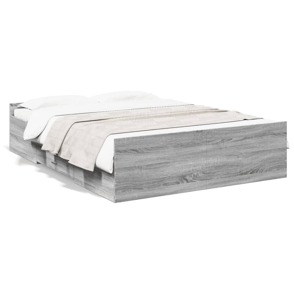 Vidaxl (Grey Sonoma, 135 X 190 Cm) Bed Frame With Drawers Bed Base Sonoma Oak 120X200 Cm Engineered Wood