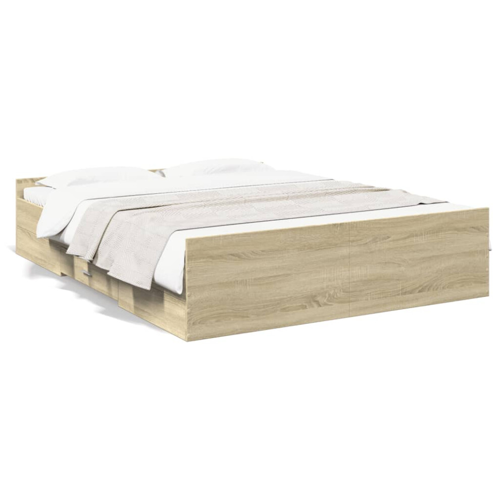 Vidaxl (Sonoma Oak, 140 X 200 Cm) Bed Frame With Drawers Bed Base Sonoma Oak 120X200 Cm Engineered Wood