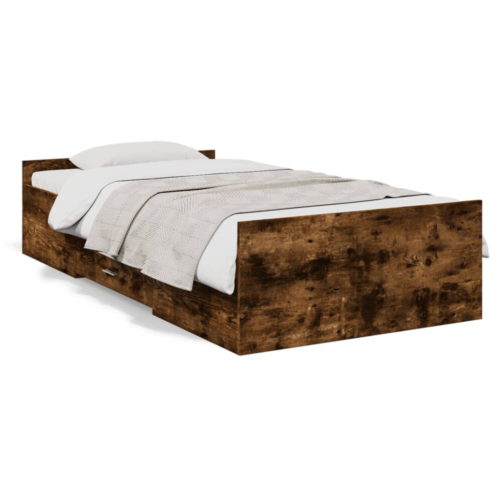 (smoked oak, 90 x 190 cm) vidaXL Bed Frame with Drawers Bed Base Sonoma Oak 120x200 cm Engineered Wood