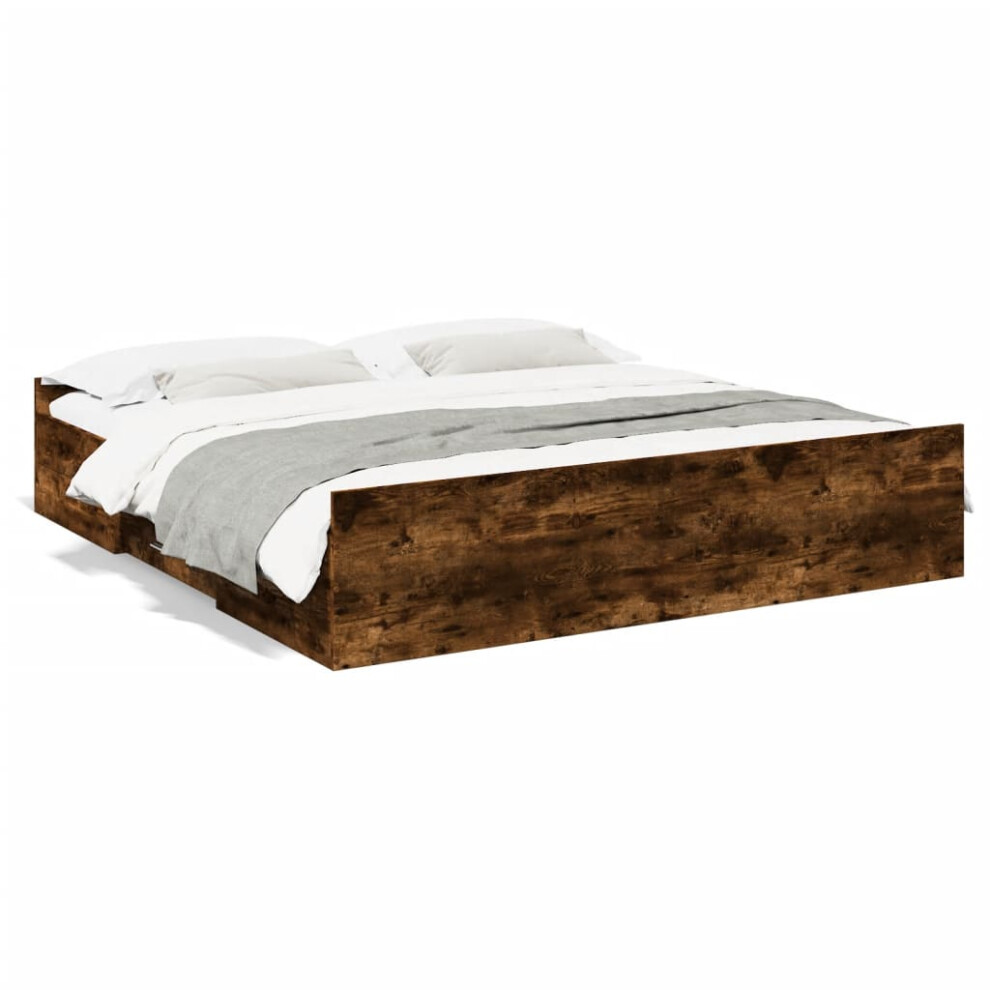 Vidaxl (Smoked Oak, 200 X 200 Cm) Bed Frame With Drawers Bed Base Sonoma Oak 120X200 Cm Engineered Wood