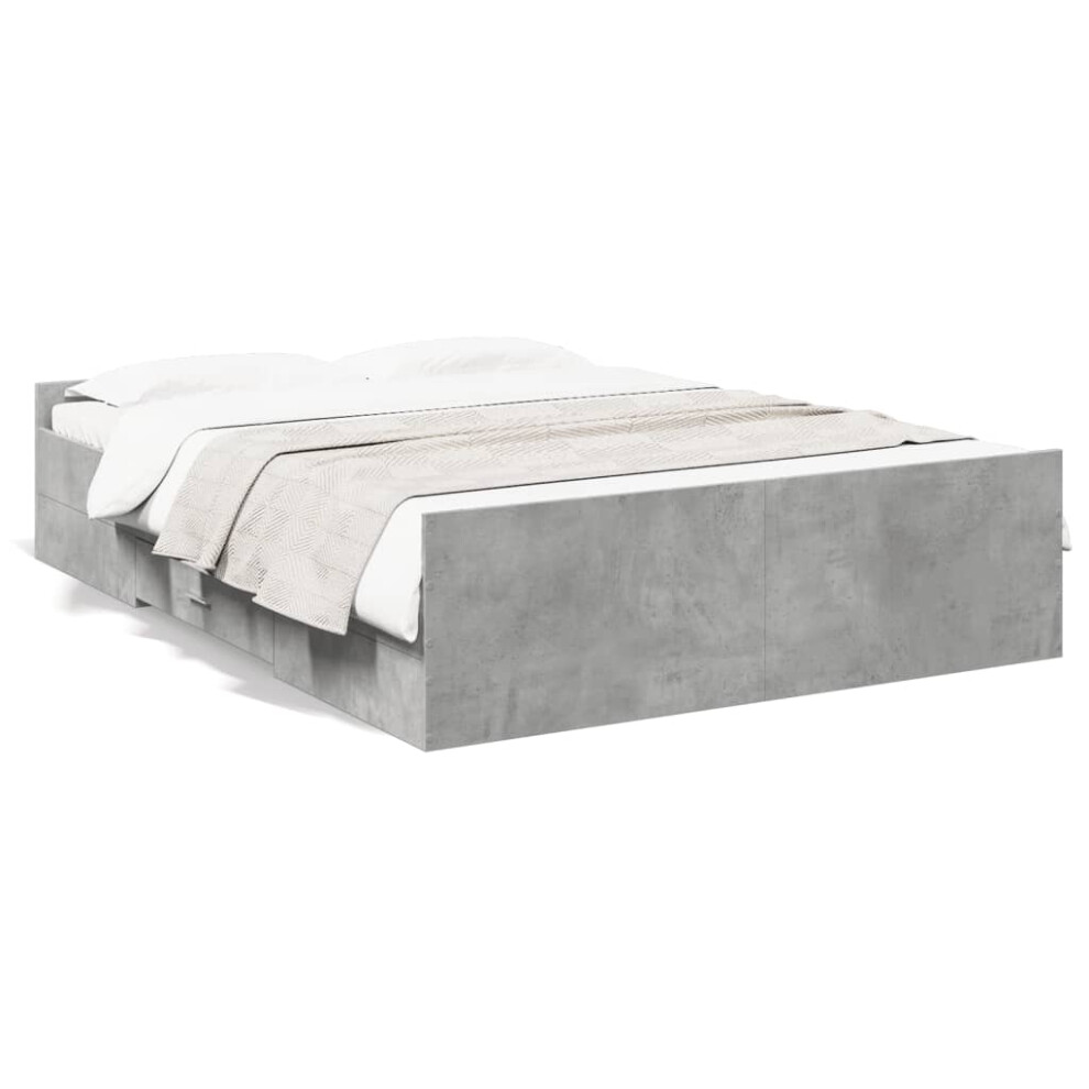 Vidaxl (Concrete Grey, 140 X 190 Cm) Bed Frame With Drawers Bed Base Sonoma Oak 120X200 Cm Engineered Wood