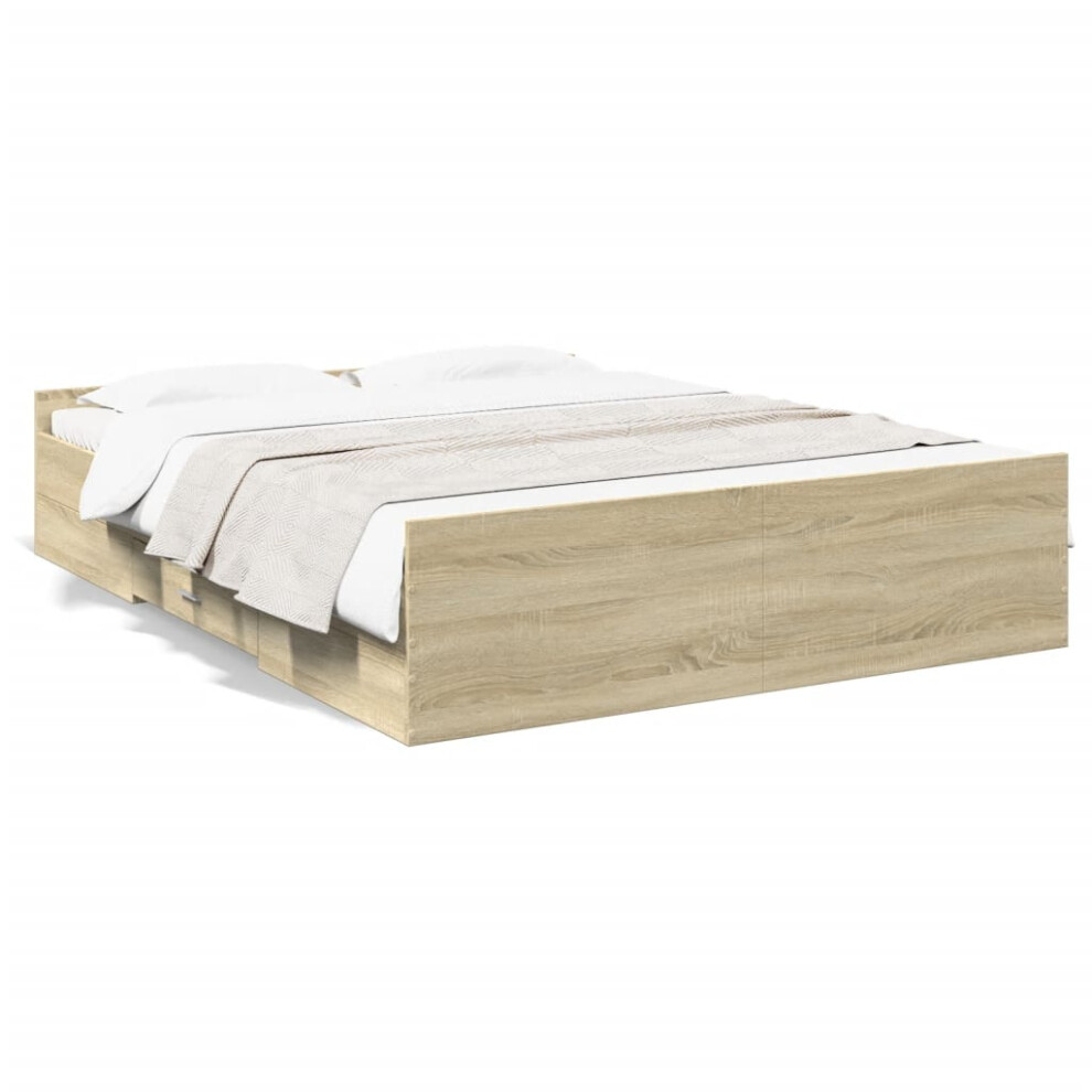 Vidaxl (Sonoma Oak, 150 X 200 Cm) Bed Frame With Drawers Bed Base Sonoma Oak 120X200 Cm Engineered Wood