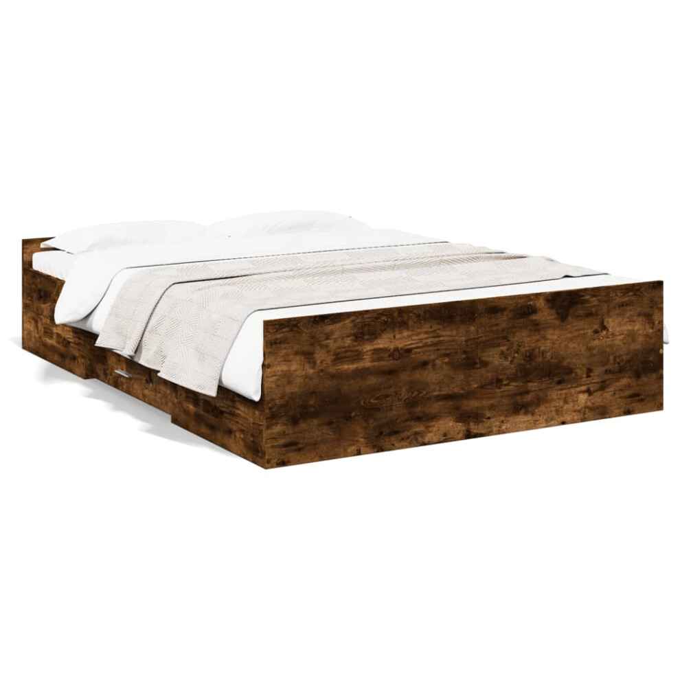 Vidaxl (Smoked Oak, 140 X 190 Cm) Bed Frame With Drawers Bed Base Sonoma Oak 120X200 Cm Engineered Wood