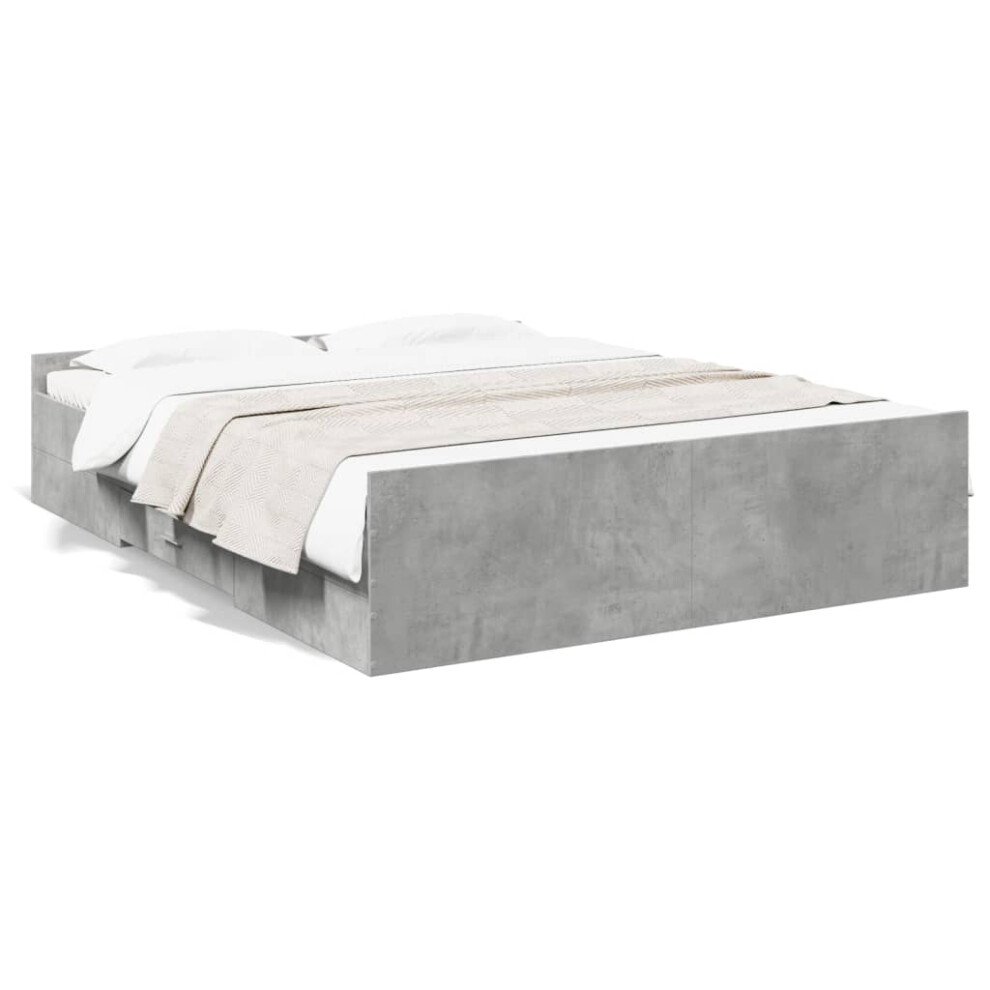 (concrete grey, 150 x 200 cm) vidaXL Bed Frame with Drawers Bed Base Sonoma Oak 120x200 cm Engineered Wood