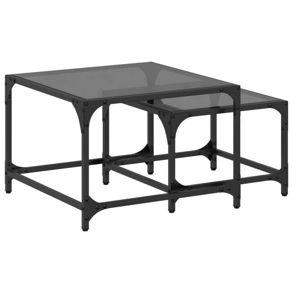 (black) vidaXL Nesting Coffee Tables 2 pcs with Transparent Glass Top Table Steel