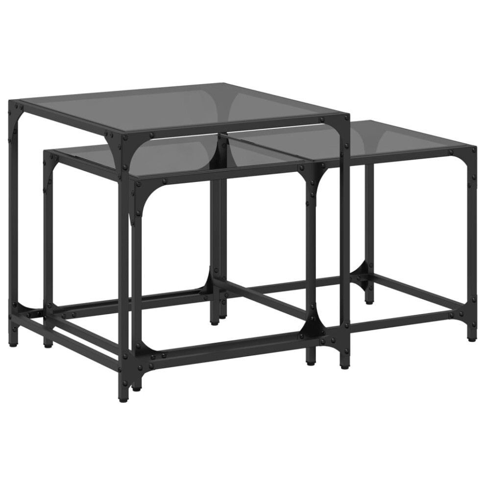 (black) vidaXL Nesting Coffee Tables 2 pcs with Transparent Glass Top Table Steel