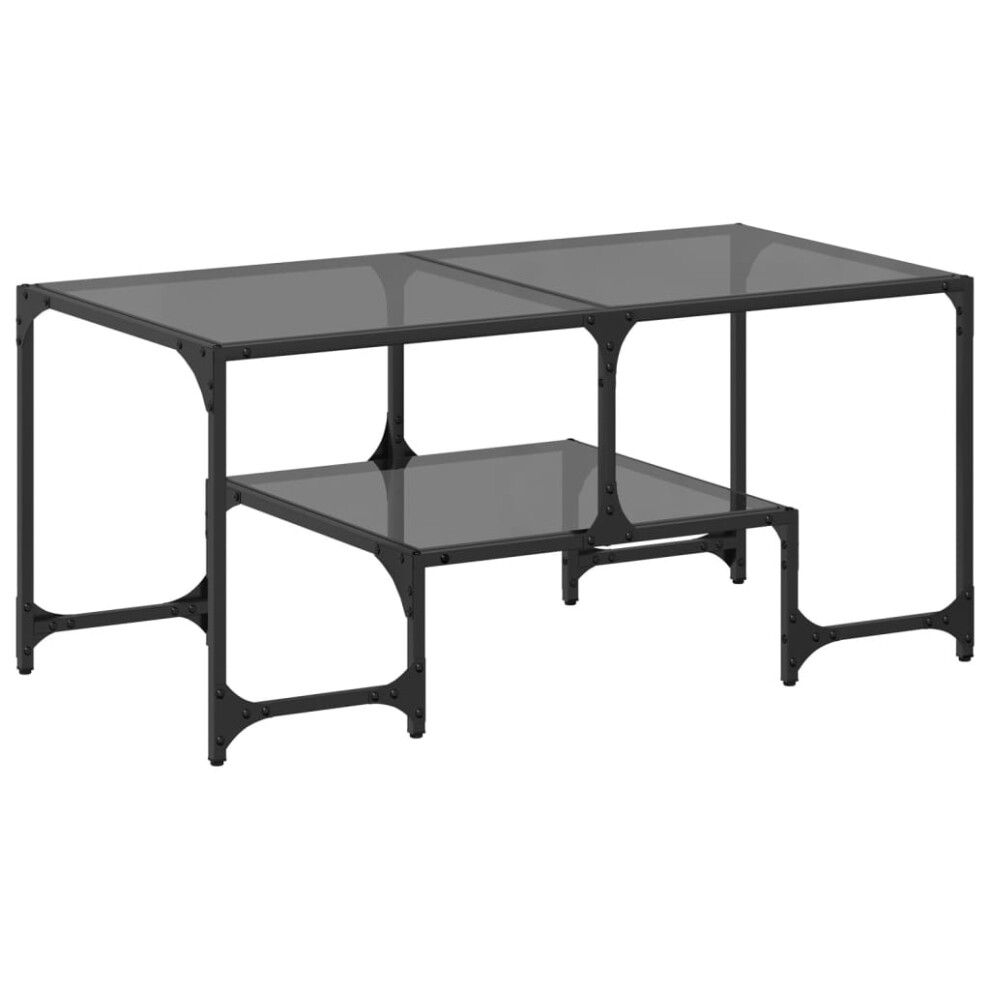 (black) vidaXL Coffee Table with Transparent Glass Top End Table Side Table Steel