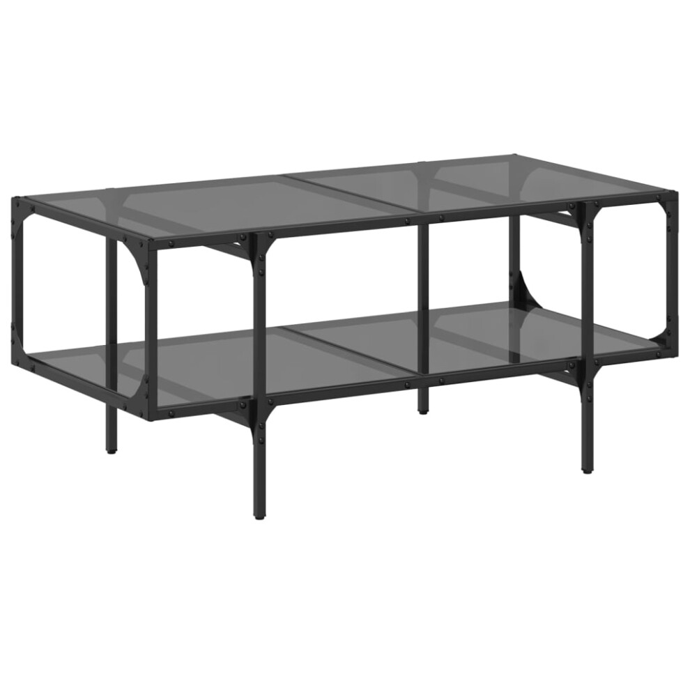 Vidaxl (Black) Coffee Table With Transparent Glass Top End Table Side Table Steel