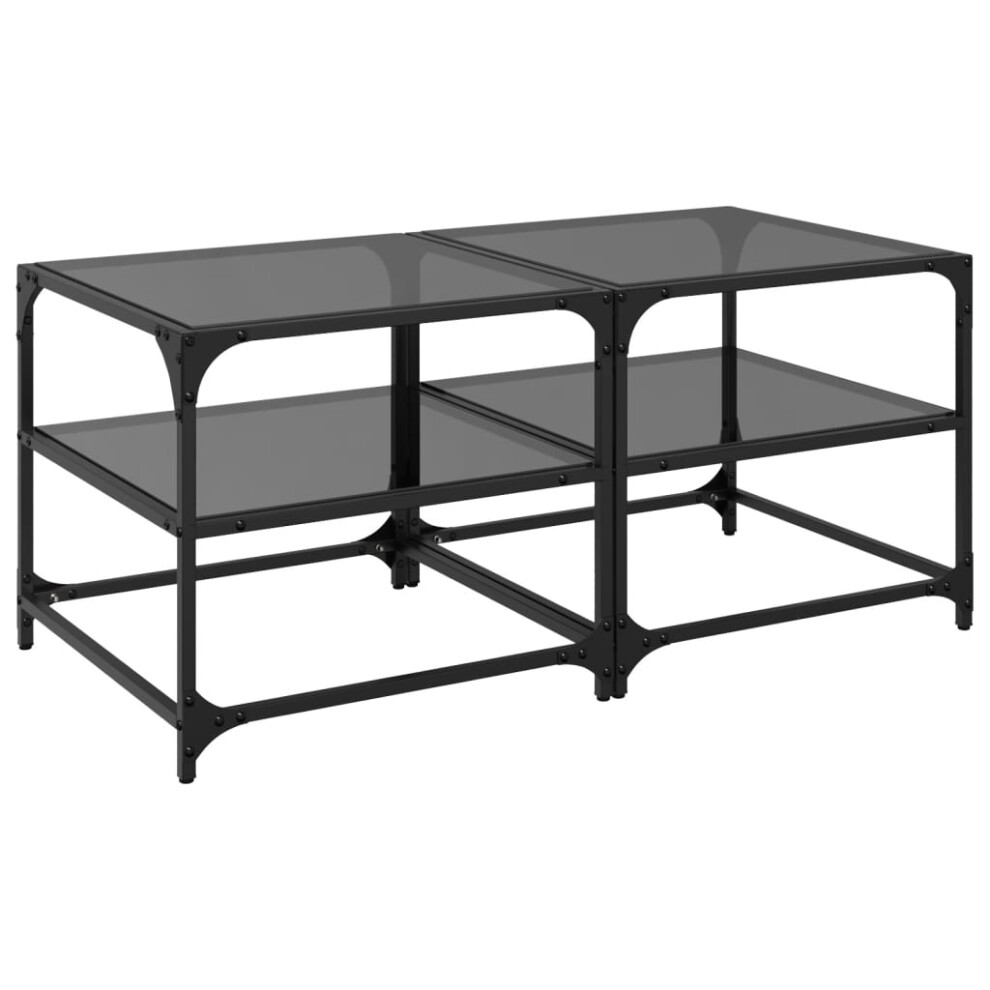 Vidaxl (Black, 50 X 50 X 45 Cm/ 2 Pcs) Coffee Tables With Transparent Glass Top Side Table End Table Steel