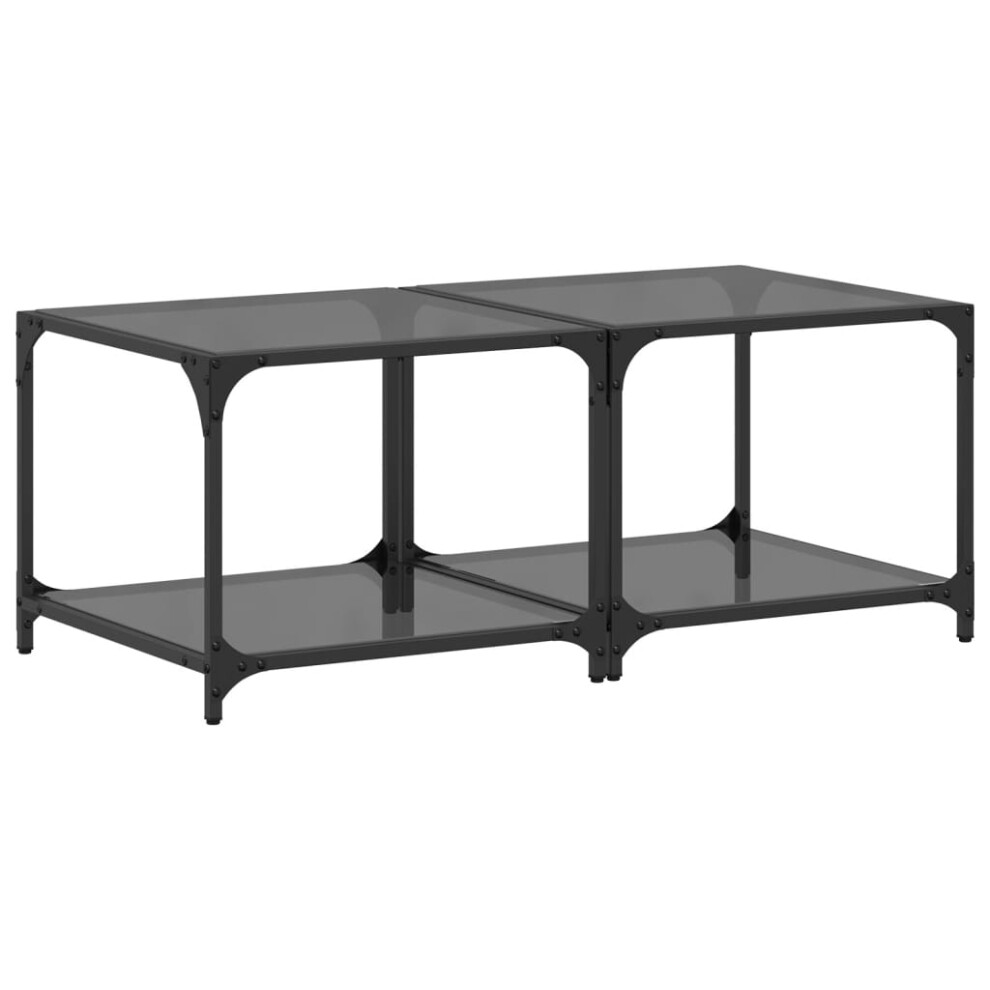 vidaXL - Coffee Tables - 2-Piece Set - Steel Frame - Black Glass Top - 50x50x40 cm - Image 2