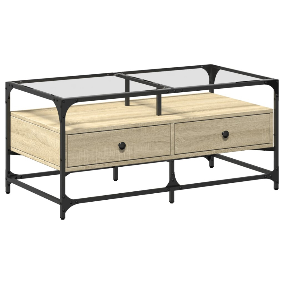 Vidaxl (Sonoma Oak) Coffee Table With Glass Top Hallway Tea End Table Side Table Steel Brown