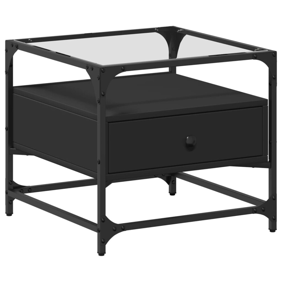 (black) vidaXL Coffee Table with Glass Top Hallway End Table Side Table Black Steel