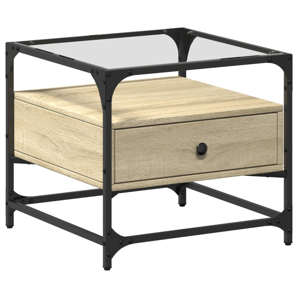 Vidaxl (Sonoma Oak) Coffee Table With Glass Top Hallway End Table Side Table Black Steel