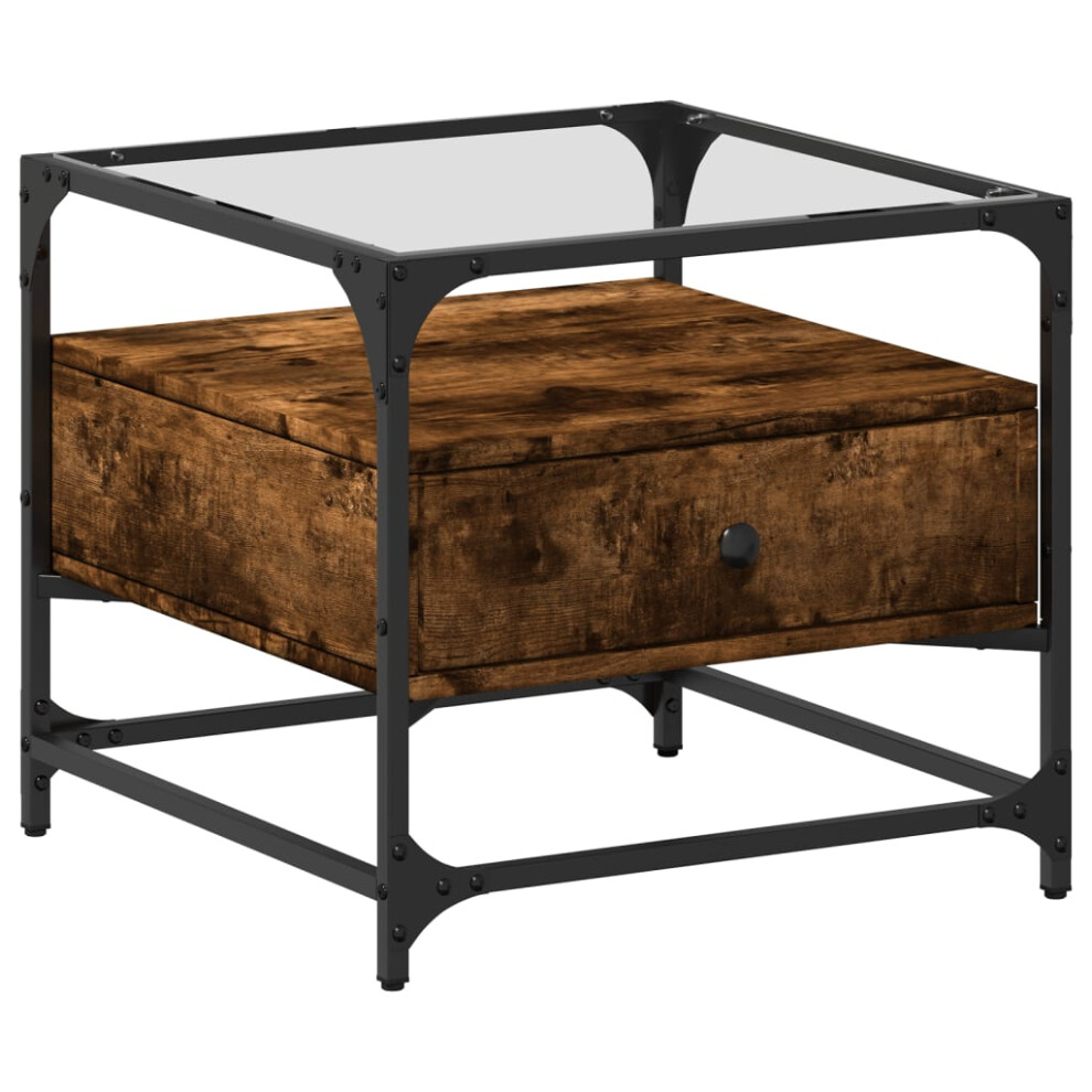 Vidaxl (Smoked Oak) Coffee Table With Glass Top Hallway End Table Side Table Black Steel Brown