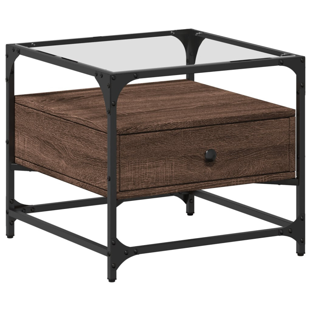 (brown oak) vidaXL Coffee Table with Glass Top Hallway End Table Side Table Black Steel