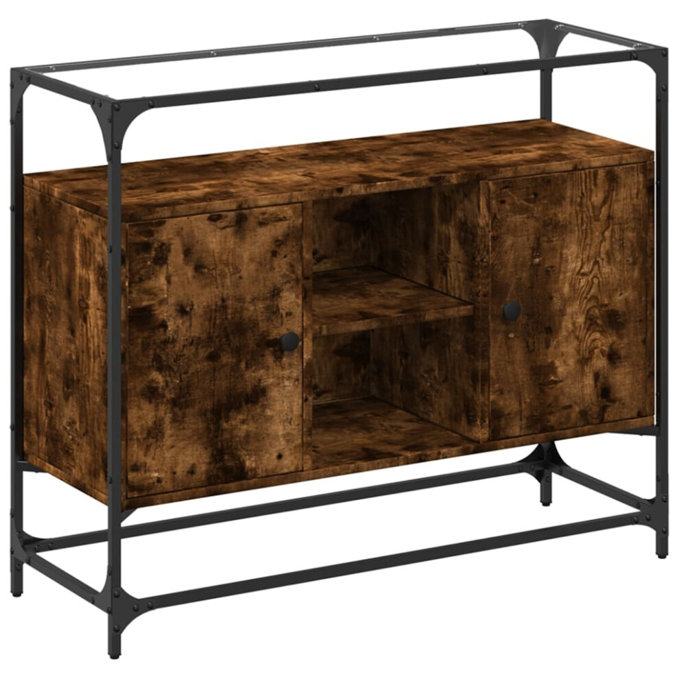 Vidaxl (Smoked Oak) Sideboard With Glass Top Storage Cupboard Side Cabinet Engineered Wood