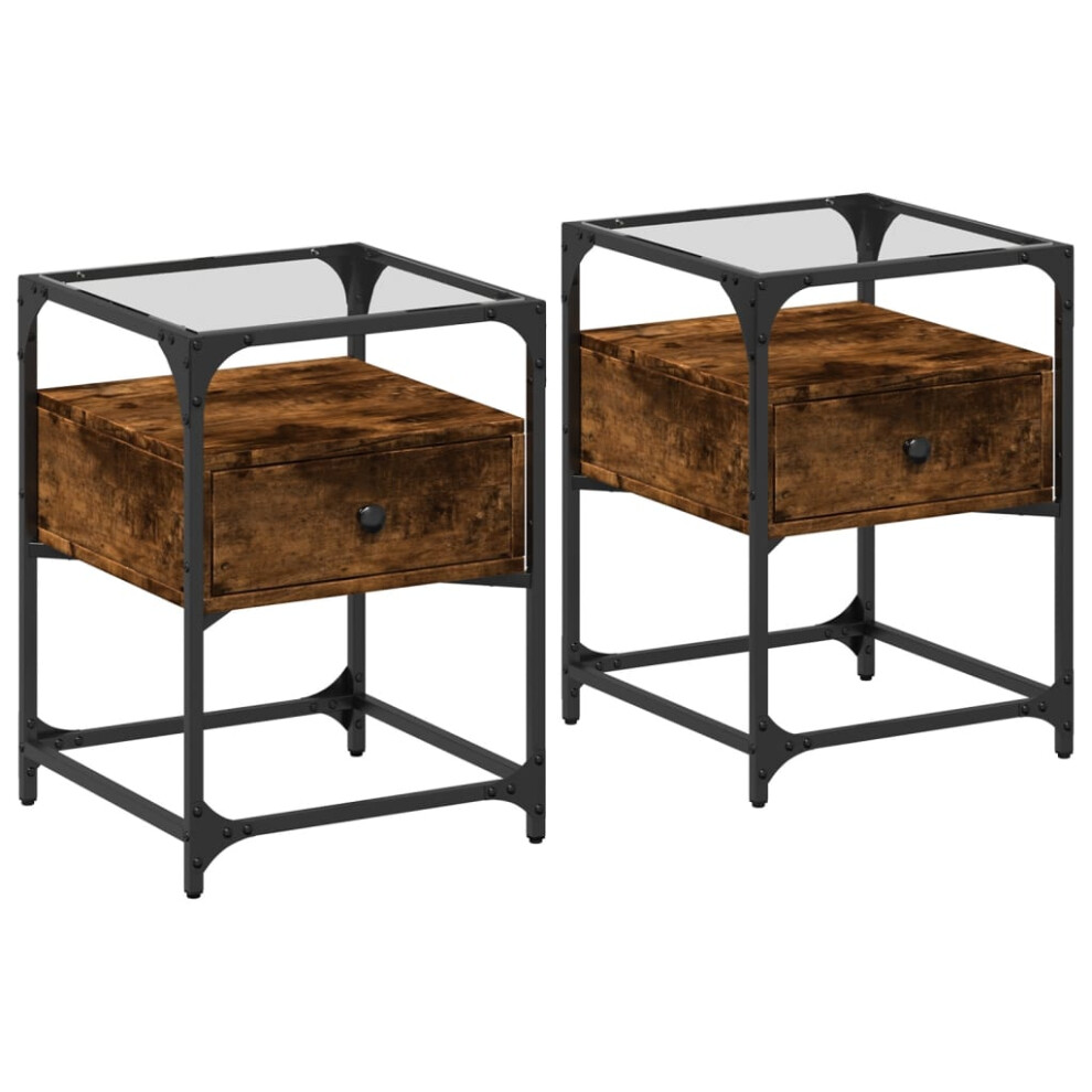 (smoked oak, 2 pcs) vidaXL Bedside Cabinets Nightstand Bed Cabinet 2 pcs Black Engineered Wood