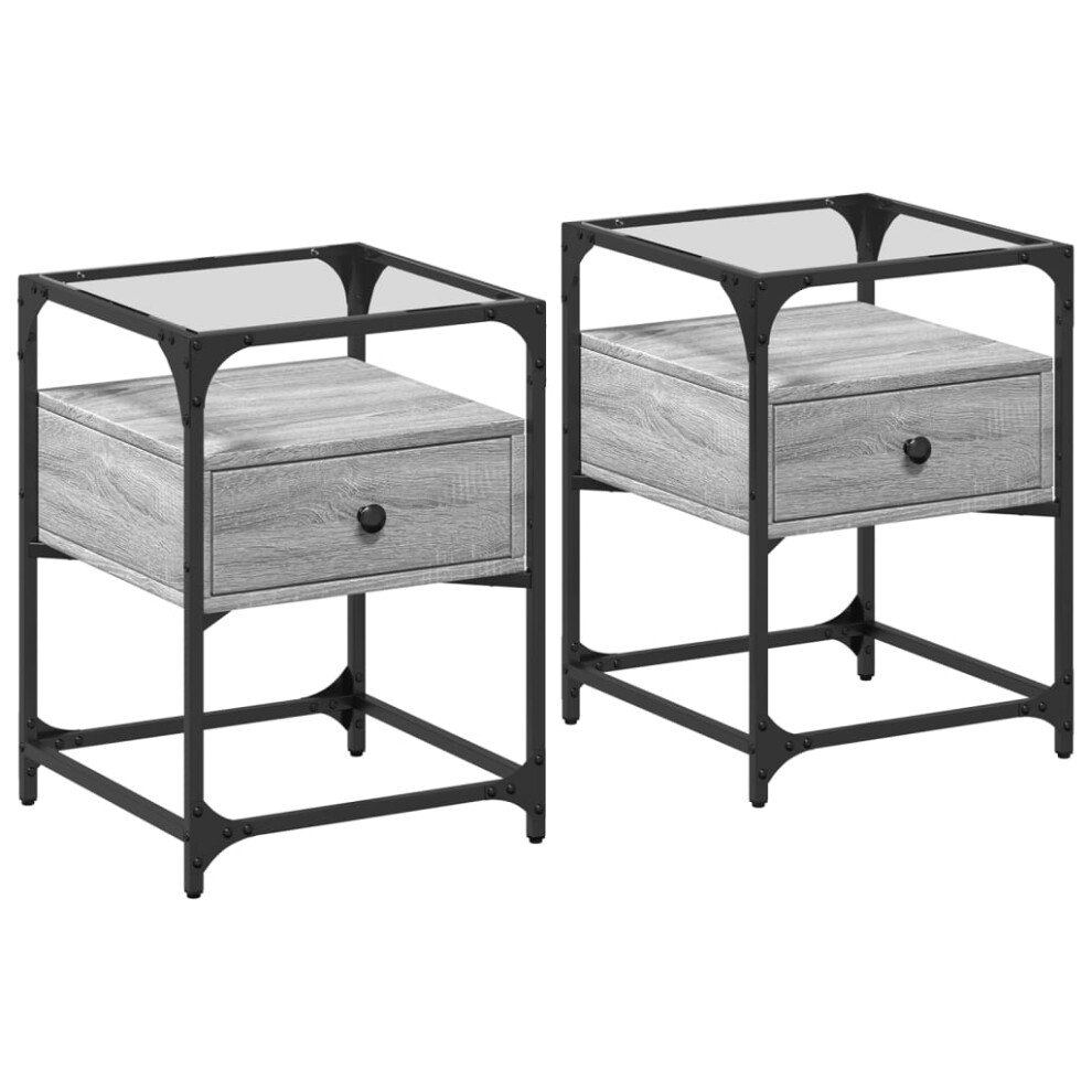 Vidaxl (Grey Sonoma, 2 Pcs) Bedside Cabinets Nightstand Bed Cabinet 2 Pcs Black Engineered Wood