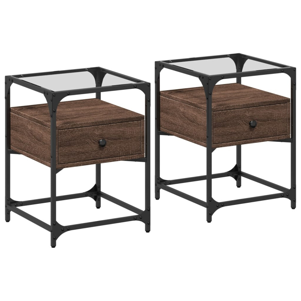 (brown oak, 2 pcs) vidaXL Bedside Cabinets Nightstand Bed Cabinet 2 pcs Black Engineered Wood