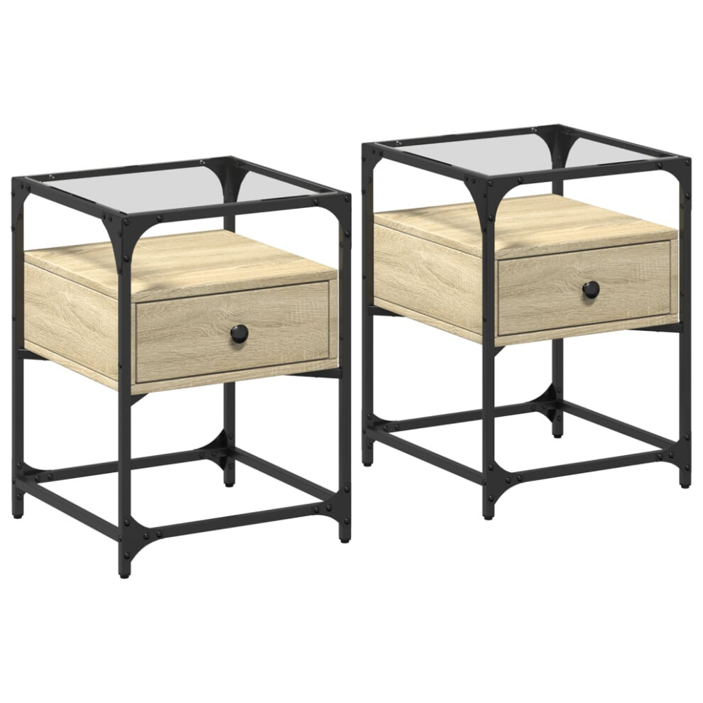 (sonoma oak, 2 pcs) vidaXL Bedside Cabinets Nightstand Bed Cabinet 2 pcs Black Engineered Wood