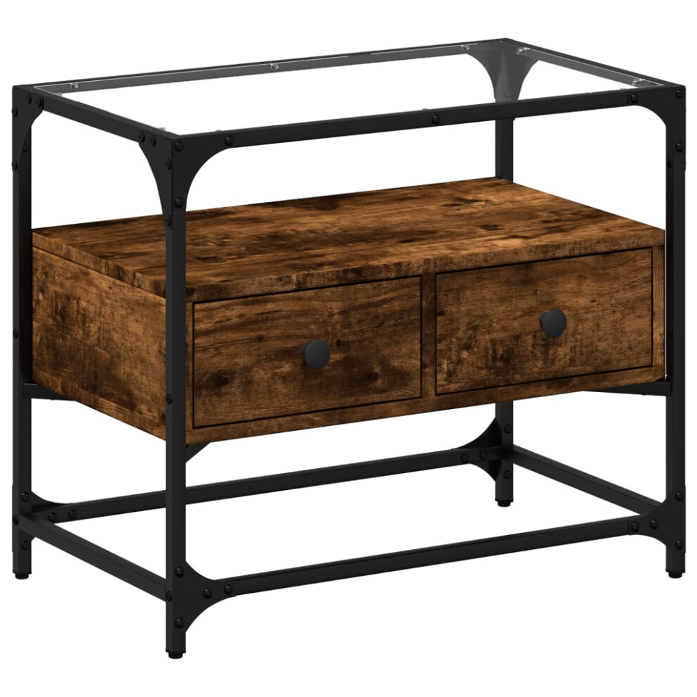 Vidaxl (Smoked Oak, 60 X 35 X 51 Cm) Tv Cabinet With Glass Top Tv Unit Tv Stand Media Unit Engineered Wood