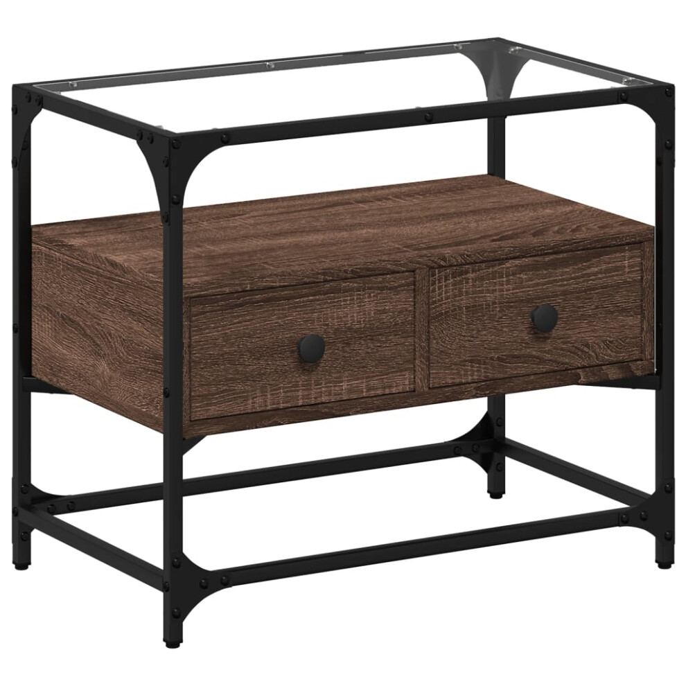Vidaxl (Brown Oak, 60 X 35 X 51 Cm) Tv Cabinet With Glass Top Tv Unit Tv Stand Media Unit Engineered Wood