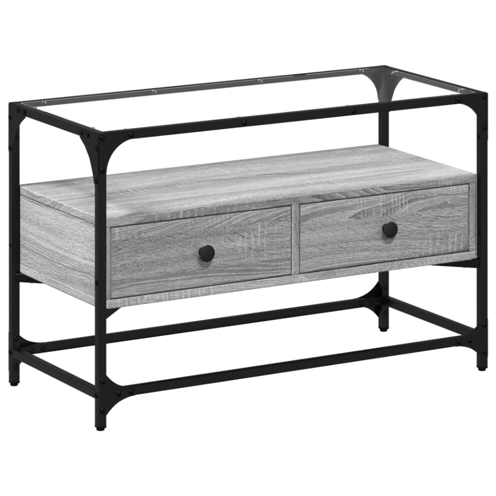 Vidaxl (Grey Sonoma, 80 X 35 X 51 Cm) Tv Cabinet With Glass Top Tv Unit Tv Stand Media Unit Engineered Wood