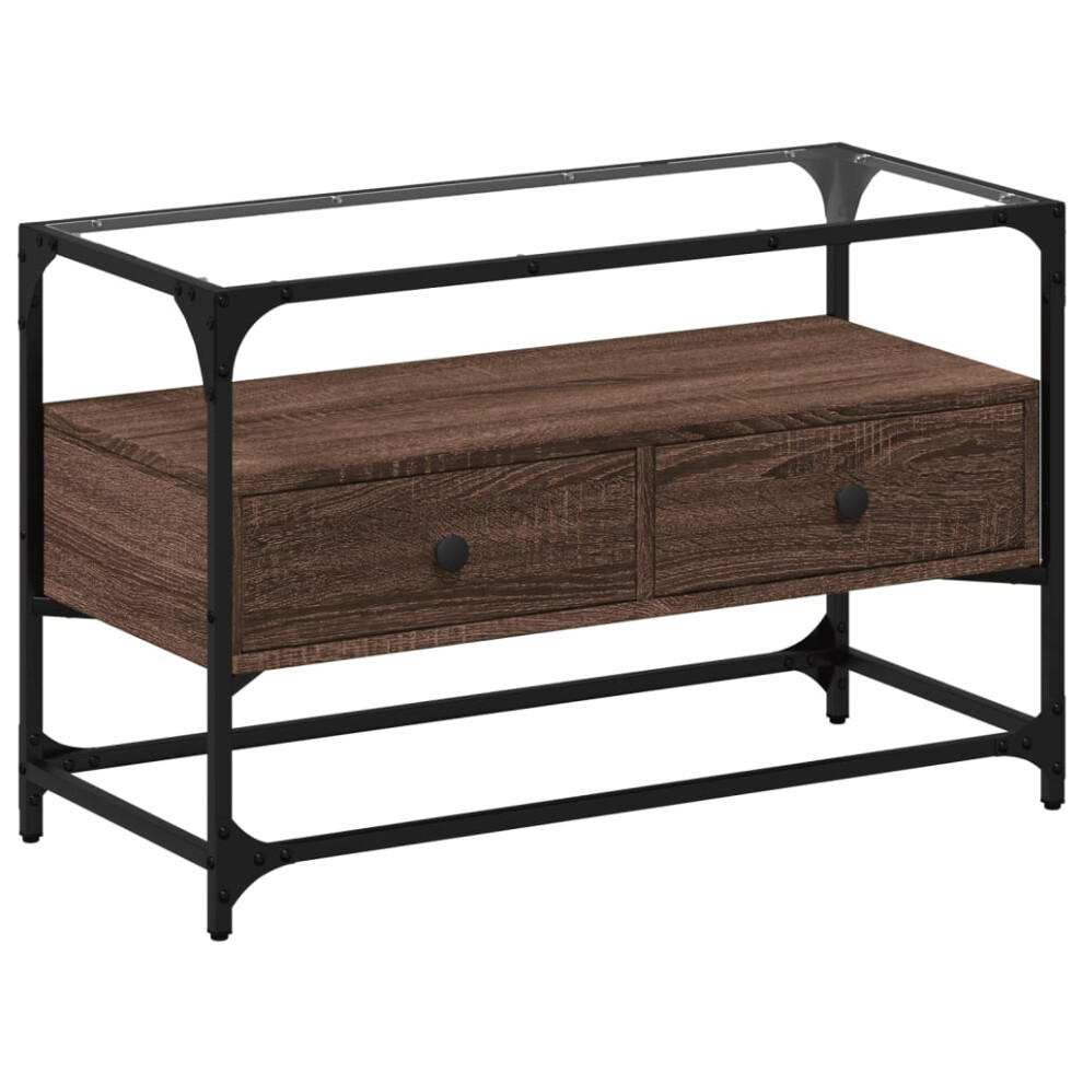Vidaxl (Brown Oak, 80 X 35 X 51 Cm) Tv Cabinet With Glass Top Tv Unit Tv Stand Media Unit Engineered Wood