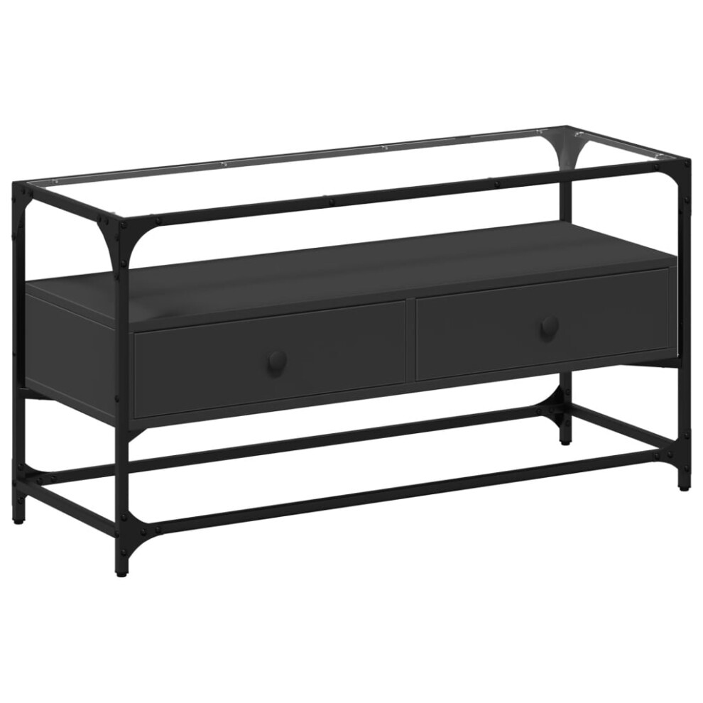 Vidaxl (Black, 98 X 35 X 51 Cm) Tv Cabinet With Glass Top Tv Unit Tv Stand Media Unit Engineered Wood