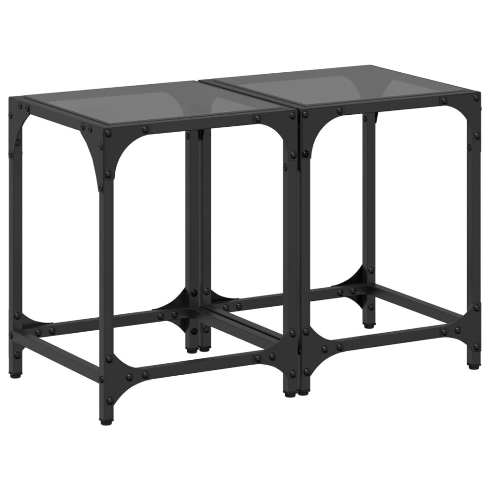 Vidaxl (Black, 30 X 30 X 40 Cm/ 2 Pcs) Coffee Table With Transparent Glass Top Accent Table Side Table Steel