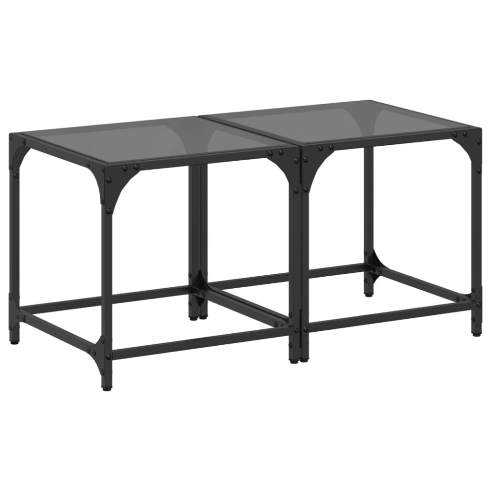 Vidaxl (Black, 40 X 40 X 40 Cm/ 2 Pcs) Coffee Table With Transparent Glass Top Accent Table Side Table Steel