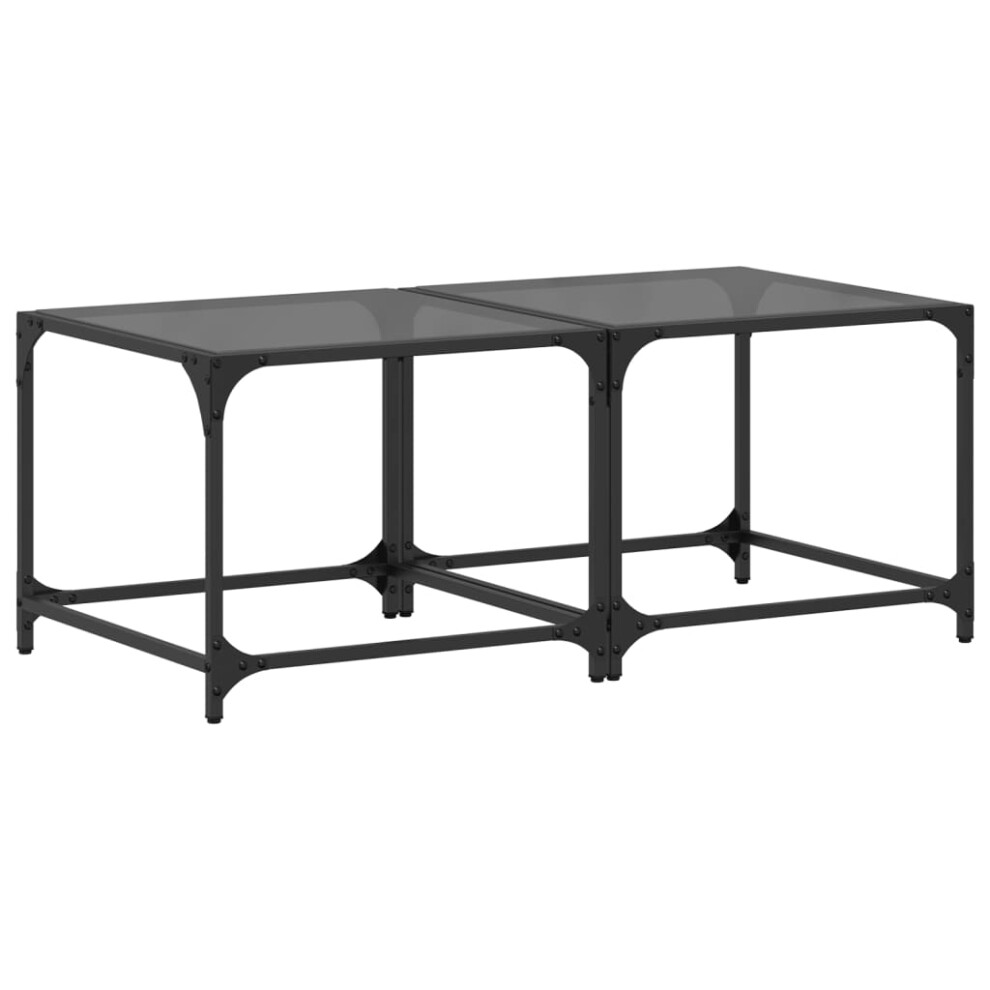 Vidaxl (Black, 50 X 50 X 40 Cm/ 2 Pcs) Coffee Table With Transparent Glass Top Accent Table Side Table Steel