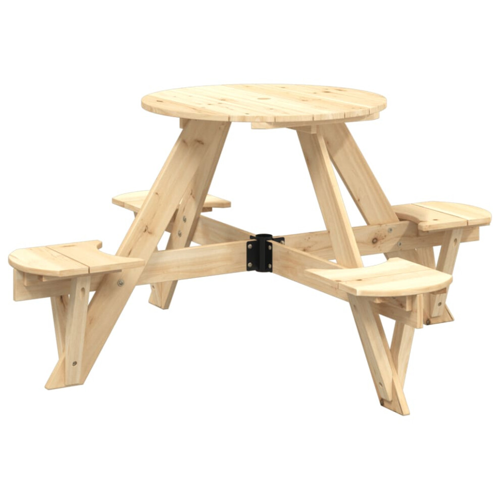 (natural) vidaXL Picnic Table for 4 Kids with Umbrella Play Table Round Solid Wood Fir