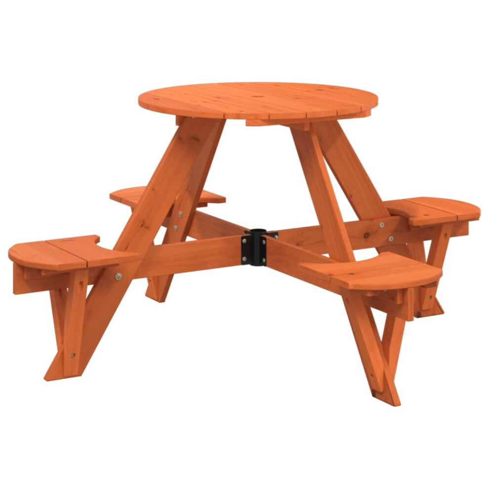 (dark brown) vidaXL Picnic Table for 4 Kids with Umbrella Play Table Round Solid Wood Fir