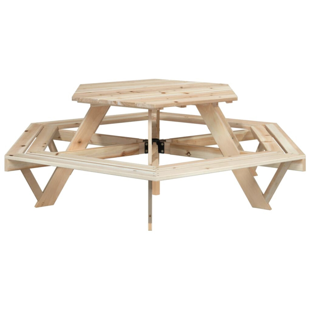 (natural) vidaXL Picnic Table for 6 Kids with Umbrella Play Table Hexagon Solid Wood Fir